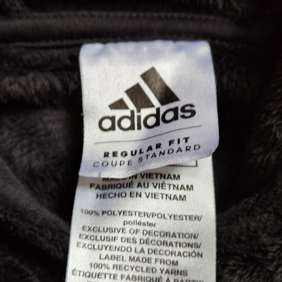 Kids black plush Adidas pullover hoodie size large / 14 - Picture 3 of 6